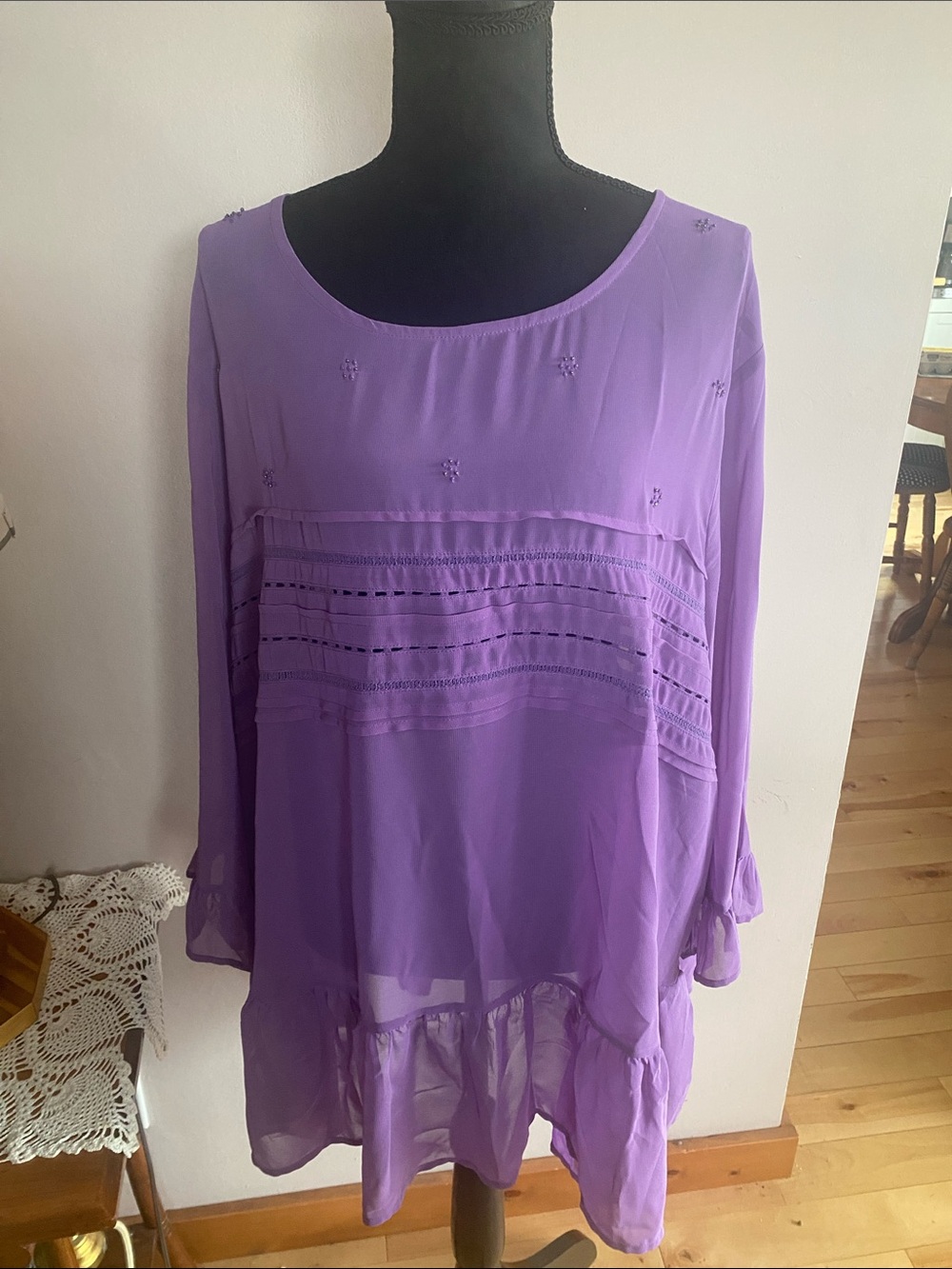 Lavender Long-Sleeve Chiffon Tunic
